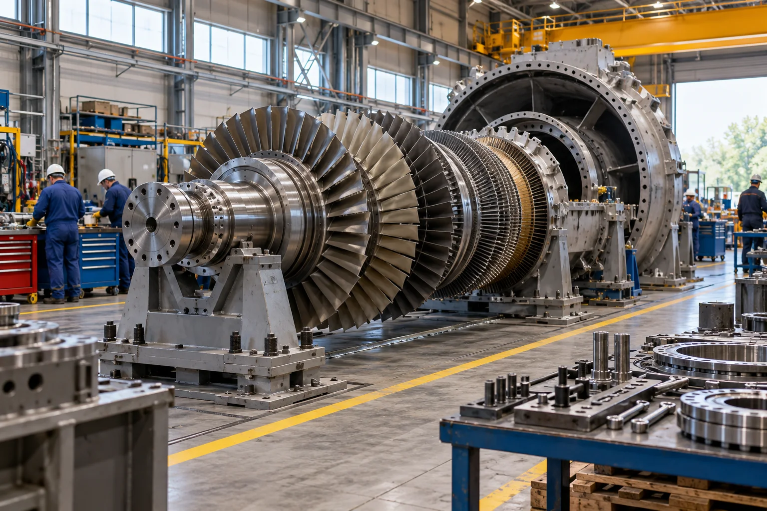 Industrial rotor and housing in an equipment assembly bay